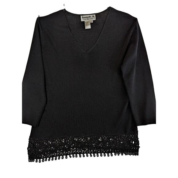 Vtge Joseph A Crochet Sweater Beaded Hem Sz L Bust 39" Length 23.5" - Picture 7 of 10